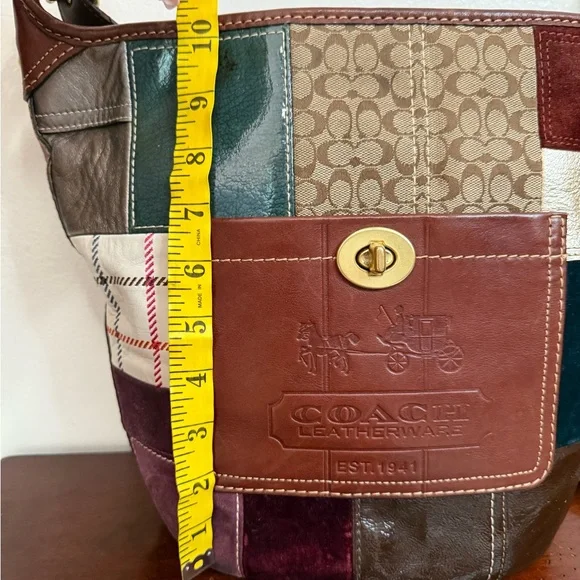 Coach Patchwork #11356 Shoulder/crossbody Bag - Brown, Green, Burgundy holiday - Picture 5 of 14